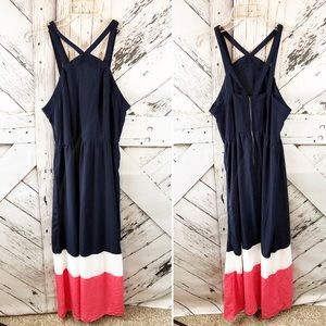 Sweet Rain | halter top color block maxi dress